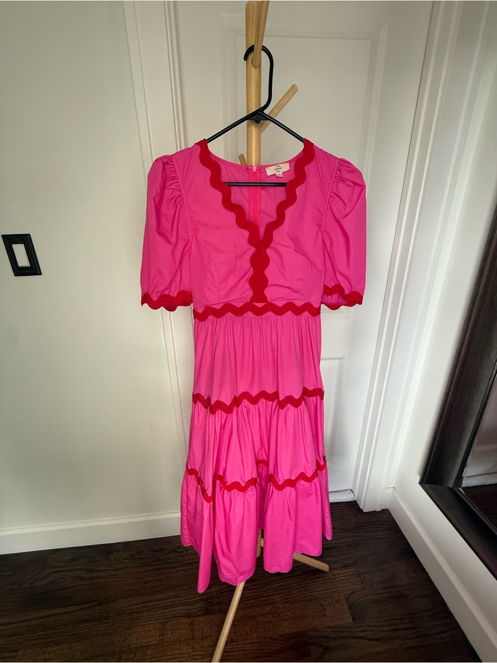 Hot Pink & Red Entro Maxi Dress 💕❤️ Boho Floral Print Tiered Summer Dress Size